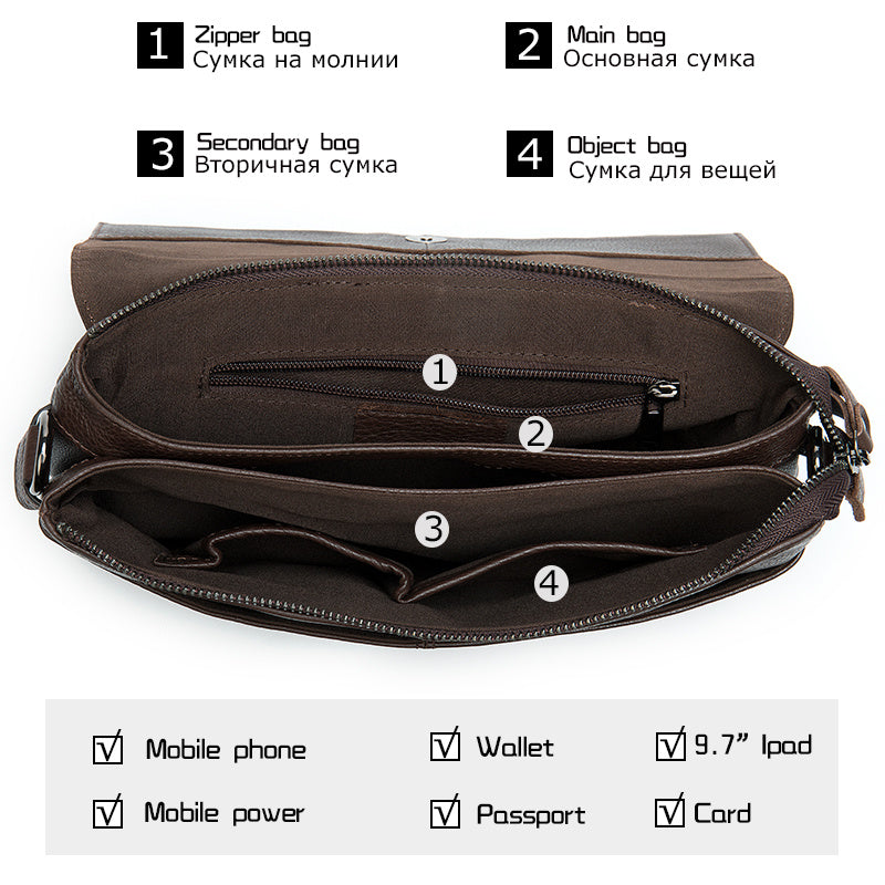 New Business Leather Men's Bag with Multi Pocket Design
