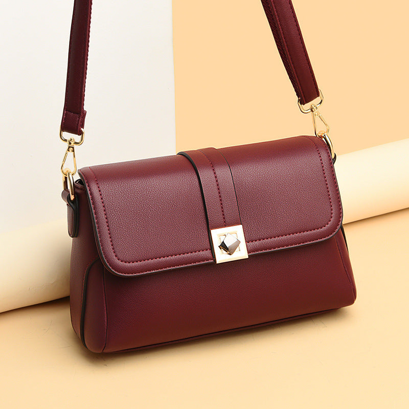 Wine Red Women's Small Square Messenger Bag with Belt Decoration