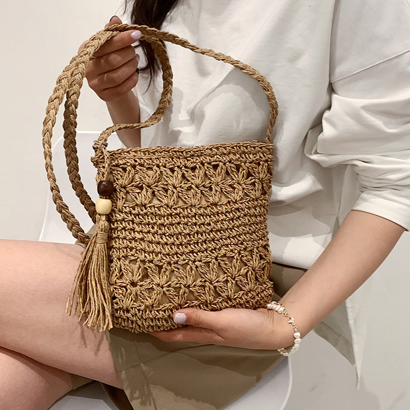 Women’s Handmade Woven Straw Crossbody Bags for Summer Beach