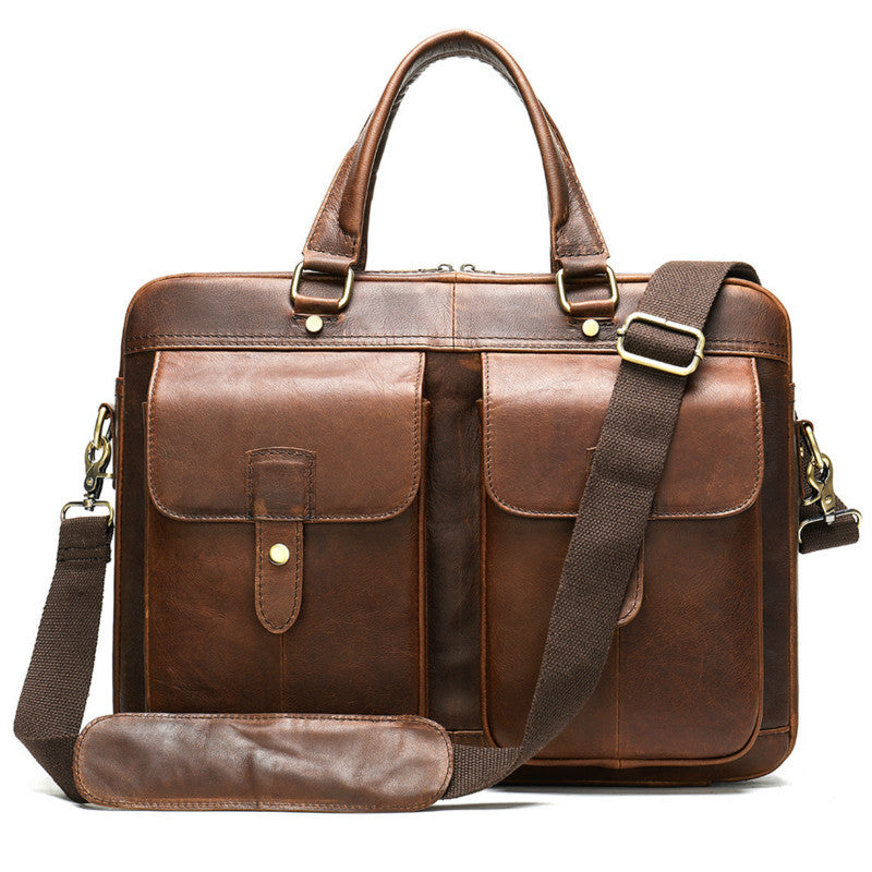 Single Shoulder Business Computer Bag in Red Brown Leather