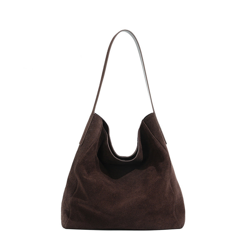 Commuter Tote Bag in First Layer Cowhide Suede for Daily Use