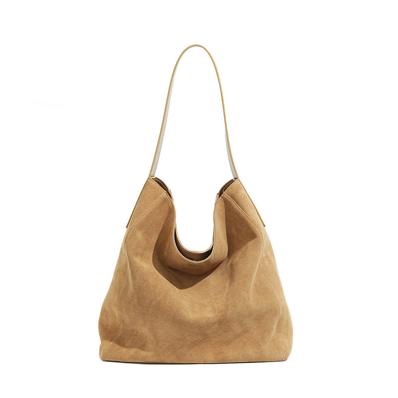 Commuter Tote Bag in First Layer Cowhide Suede for Daily Use