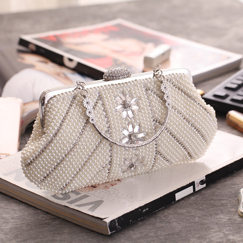 Pearl Handle Dinner Cosmetic Bag Shell Style 27 Cm