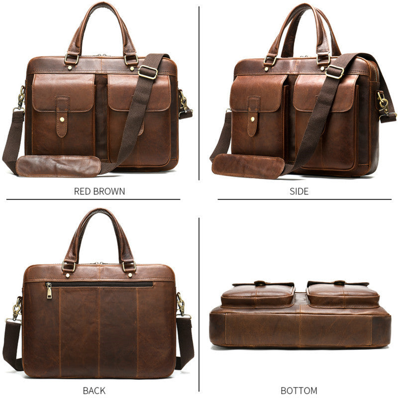Single Shoulder Business Computer Bag in Red Brown Leather