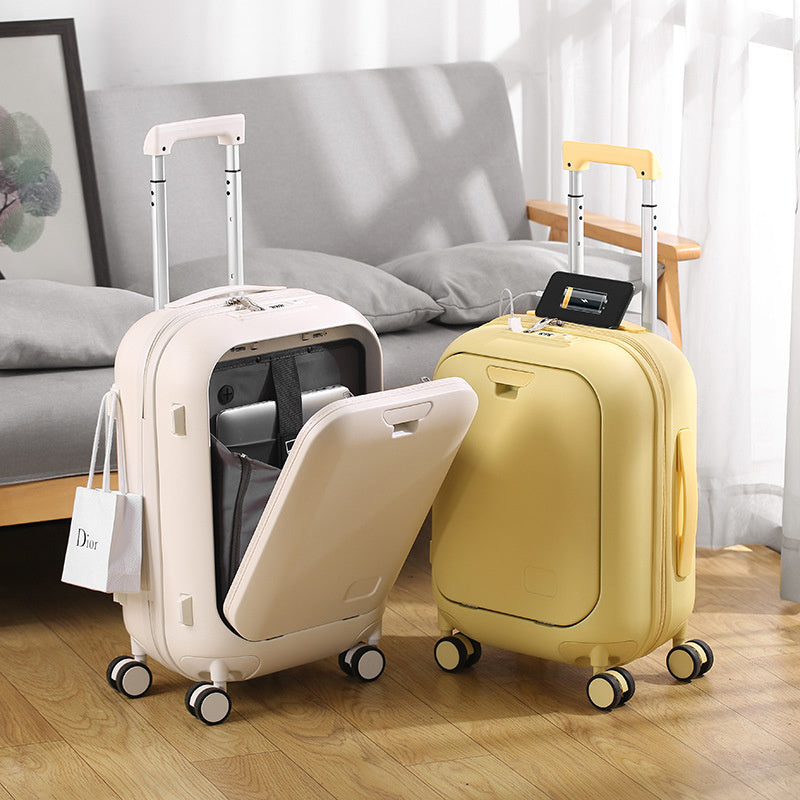 Kids Front Zipper Aluminum Trolley Suitcase With Usb