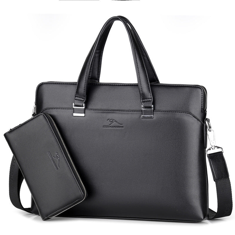 Men's Large PU Leather Business Briefcase with Zipper Closure