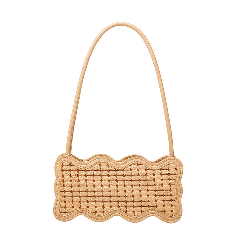 Small Women's One Shoulder Woven Handbag with Wave Pattern