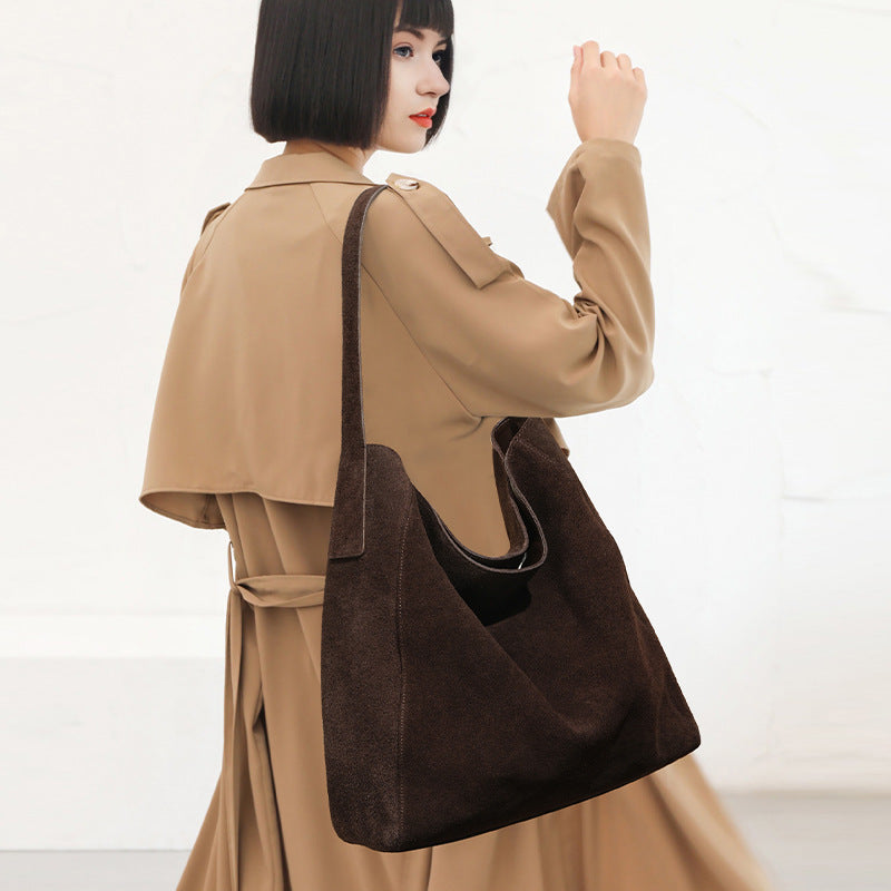 Commuter Tote Bag in First Layer Cowhide Suede for Daily Use