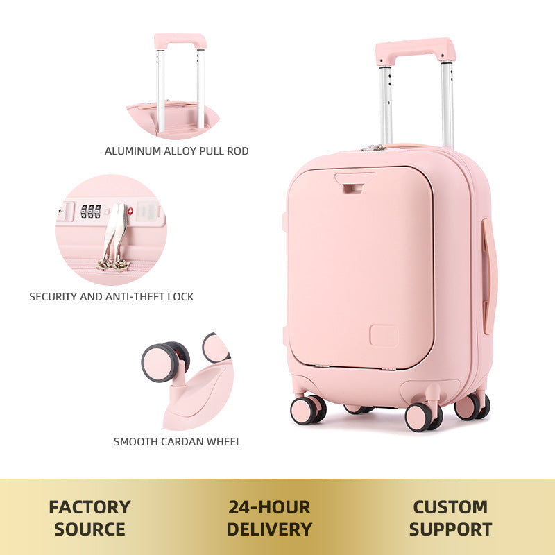Kids Front Zipper Aluminum Trolley Suitcase With Usb