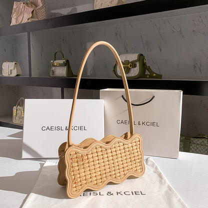 Small Women's One Shoulder Woven Handbag with Wave Pattern