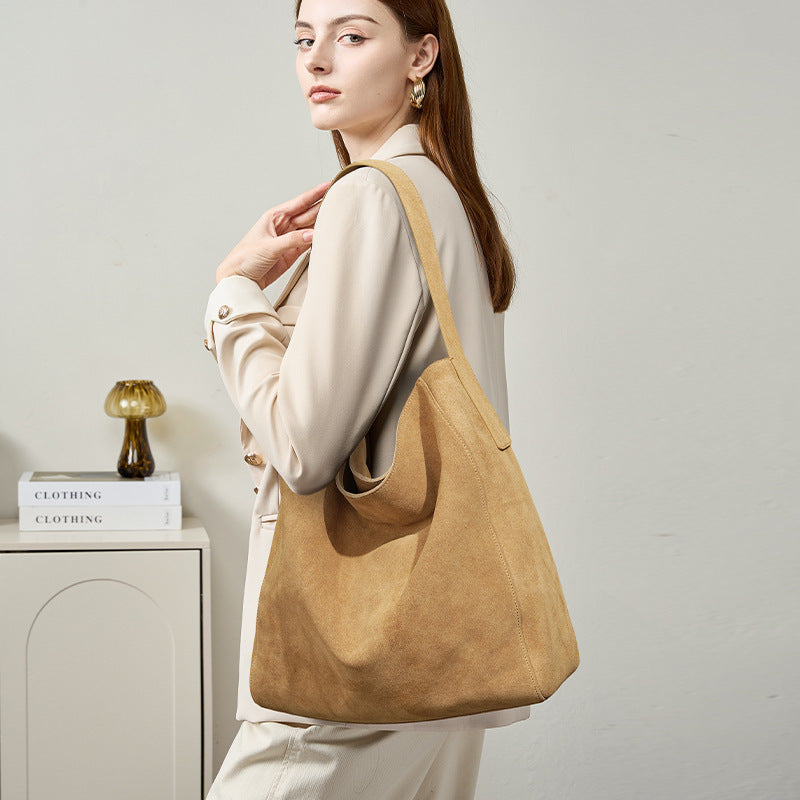 Commuter Tote Bag in First Layer Cowhide Suede for Daily Use