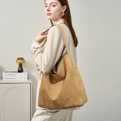Commuter Tote Bag in First Layer Cowhide Suede for Daily Use