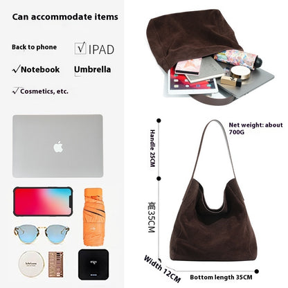 Commuter Tote Bag in First Layer Cowhide Suede for Daily Use